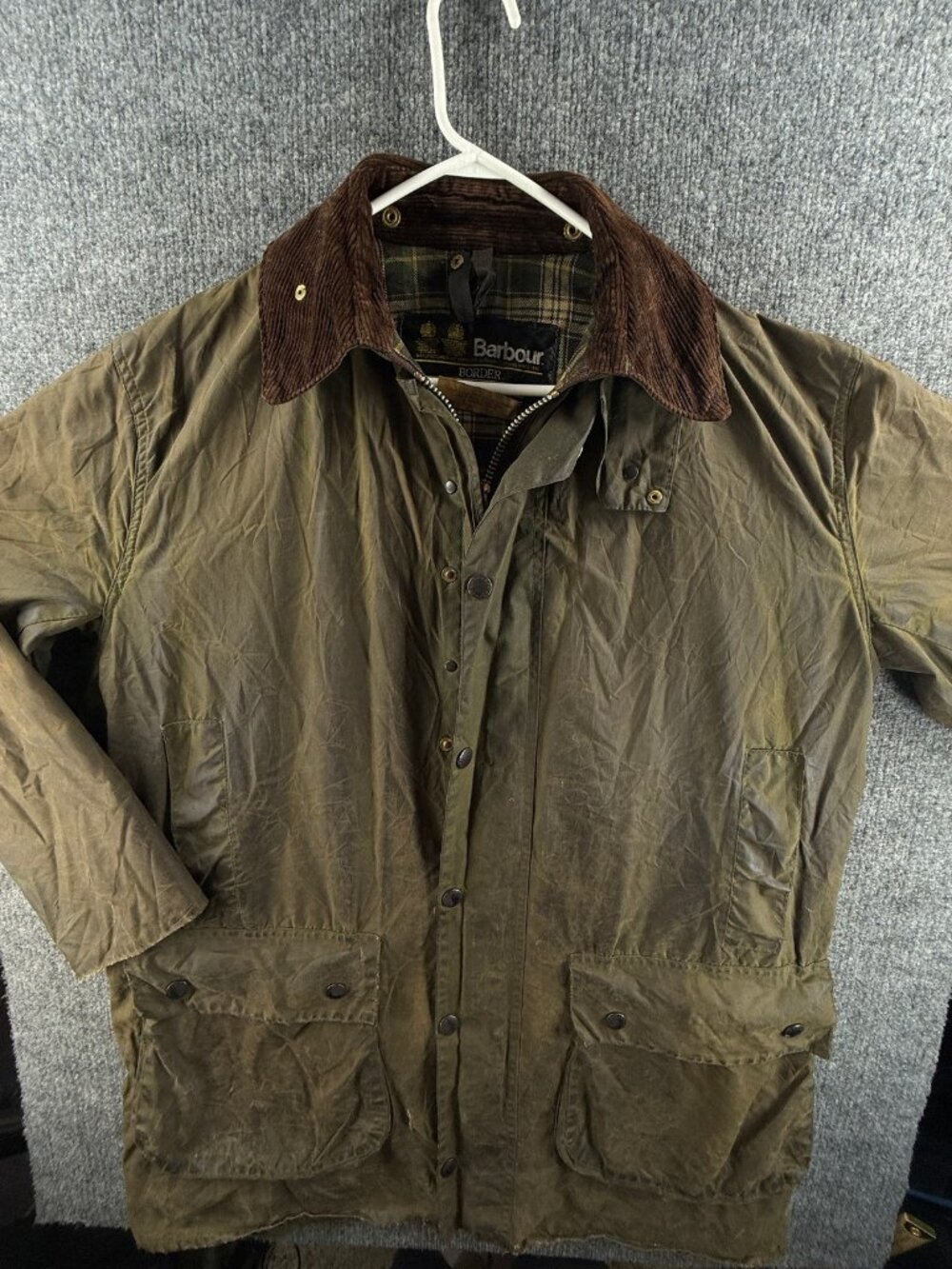 VTG Barbour 2-Crest Border A200 Waxed Jacket Canvas Men Cotton C42 England Green